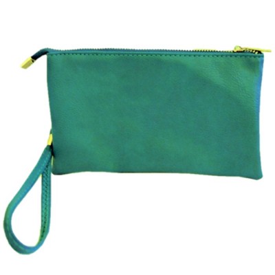 9065- TURQUOISE PU LEATHER TRI POCKET CLUTCH / CROSS BODY BAG